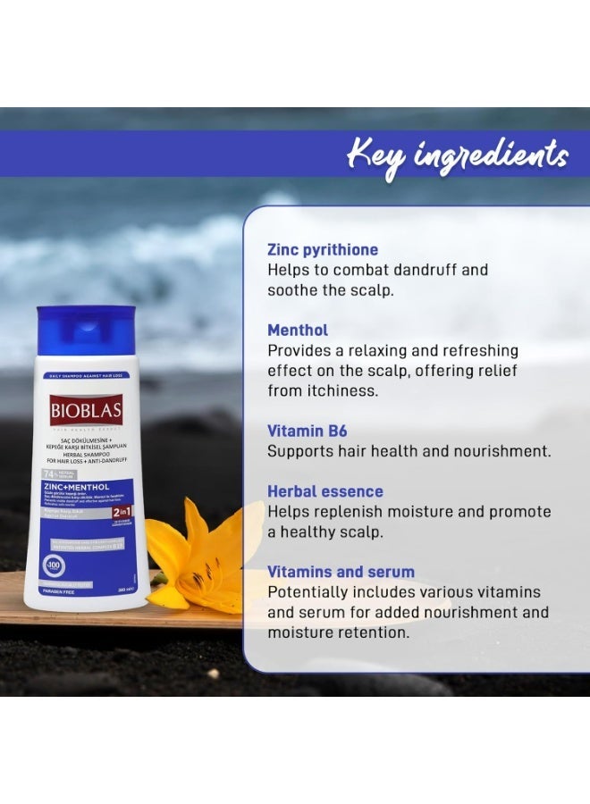 BIOBLAS Zinc & Menthol Hair Shampoo for Anti-Dandruff & Hair Loss Care, Fresh Mint Cleansing Shampoo, Soothing Scalp & Vitamin-Rich Formula, All Hair Types, 360ml - Image 3